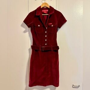 Vintage Burgundy Corduroy Hotkiss Belted Dress